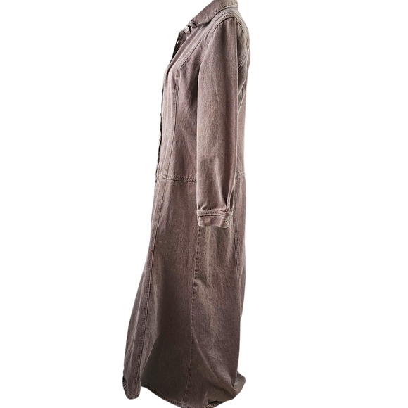 Jeanology Vintage Brown Denim Flared Maxi Dress In 16 - Picture 4 of 7